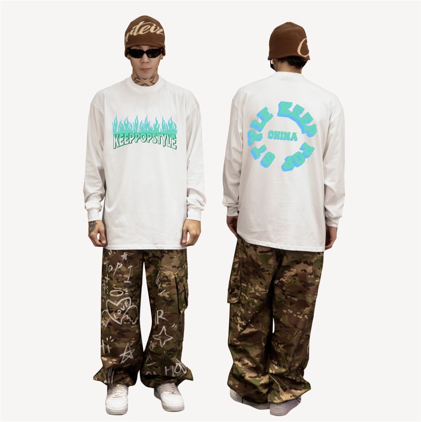 KeepPopStyle Long Sleeve Blue Flame Style