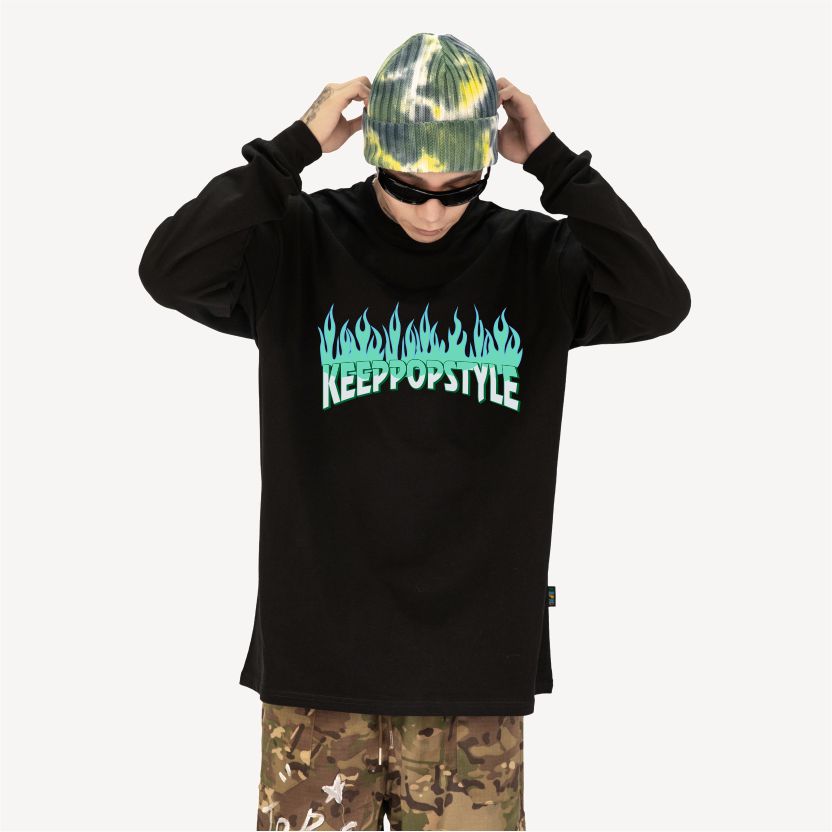 KeepPopStyle Long Sleeve Blue Flame Style