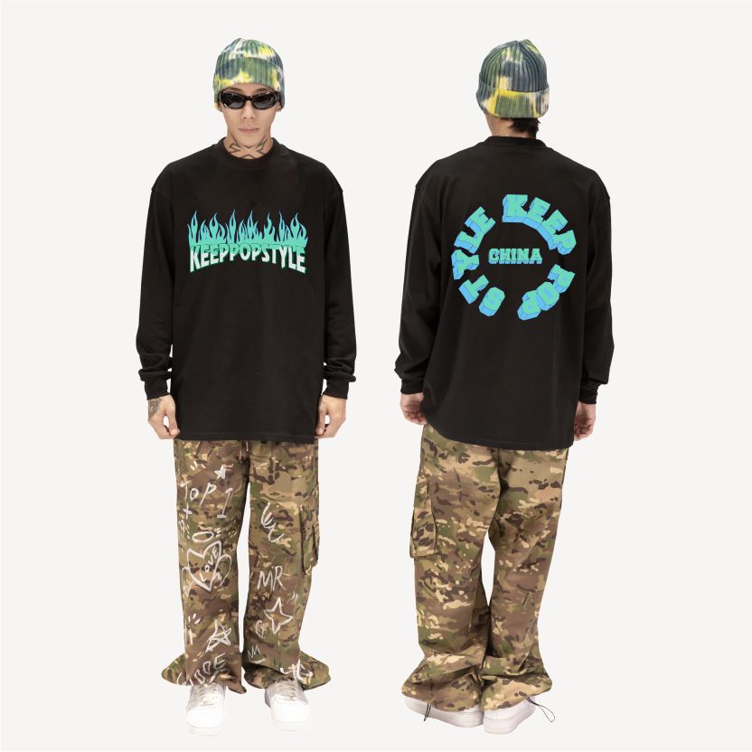 KeepPopStyle Long Sleeve Blue Flame Style