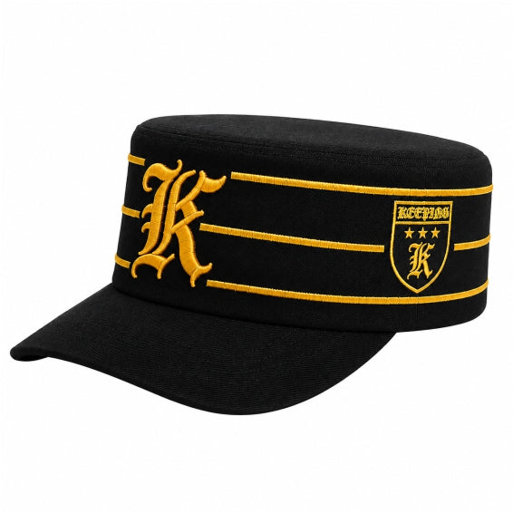 KEEPING K CAP – Black & Gold Embroidered Military Cap, Adjustable Unisex Streetwear