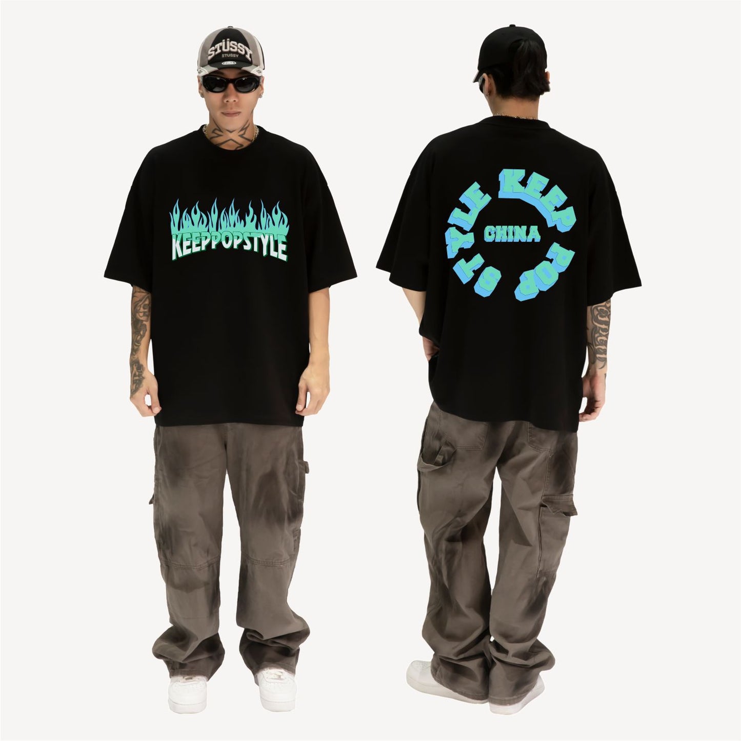 KeepPopStyle T-shirt Blue Flame