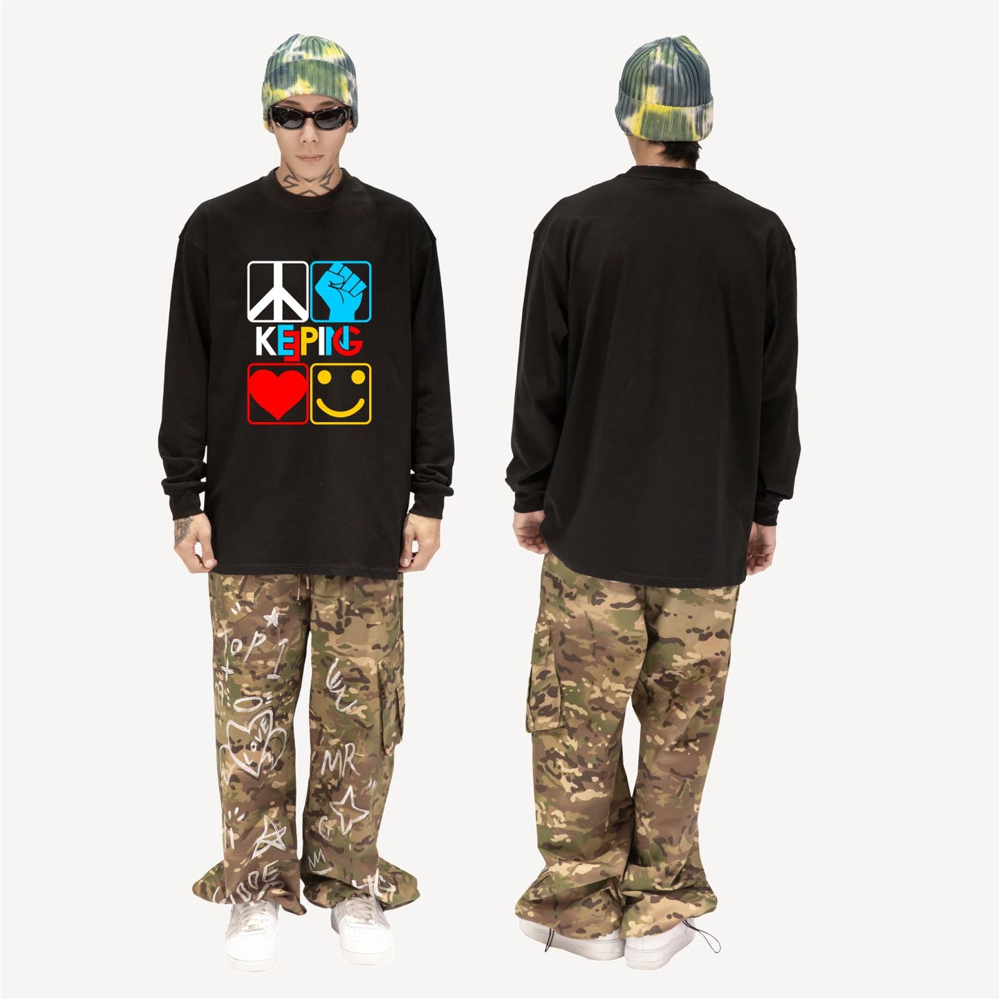 Keeping-Classic four-color hip-hop four spirit Long sleeve