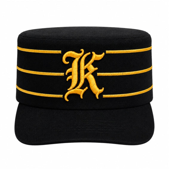 KEEPING K CAP – Black & Gold Embroidered Military Cap, Adjustable Unisex Streetwear