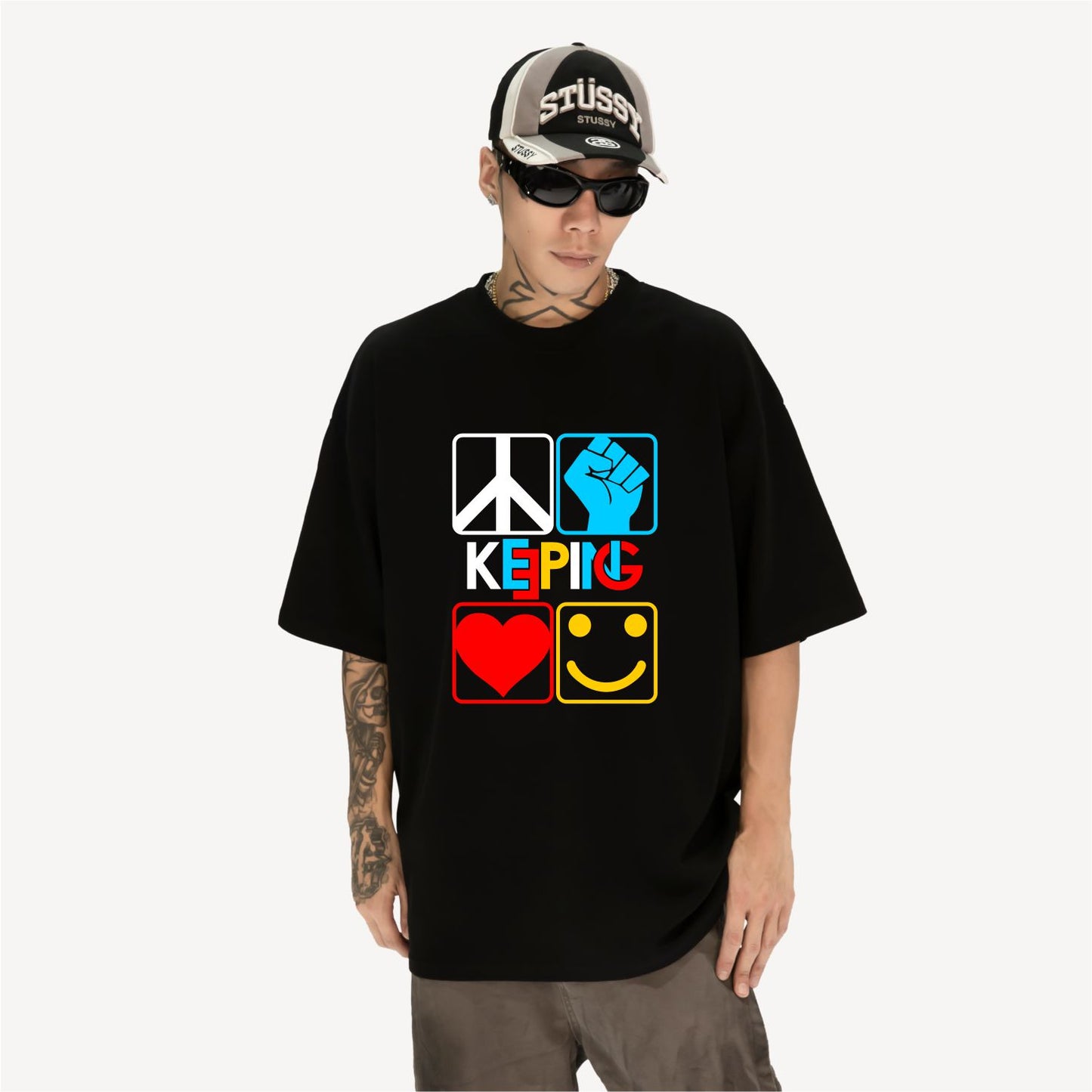 Keeping-Classic four-color hip-hop four spirit T-shirt