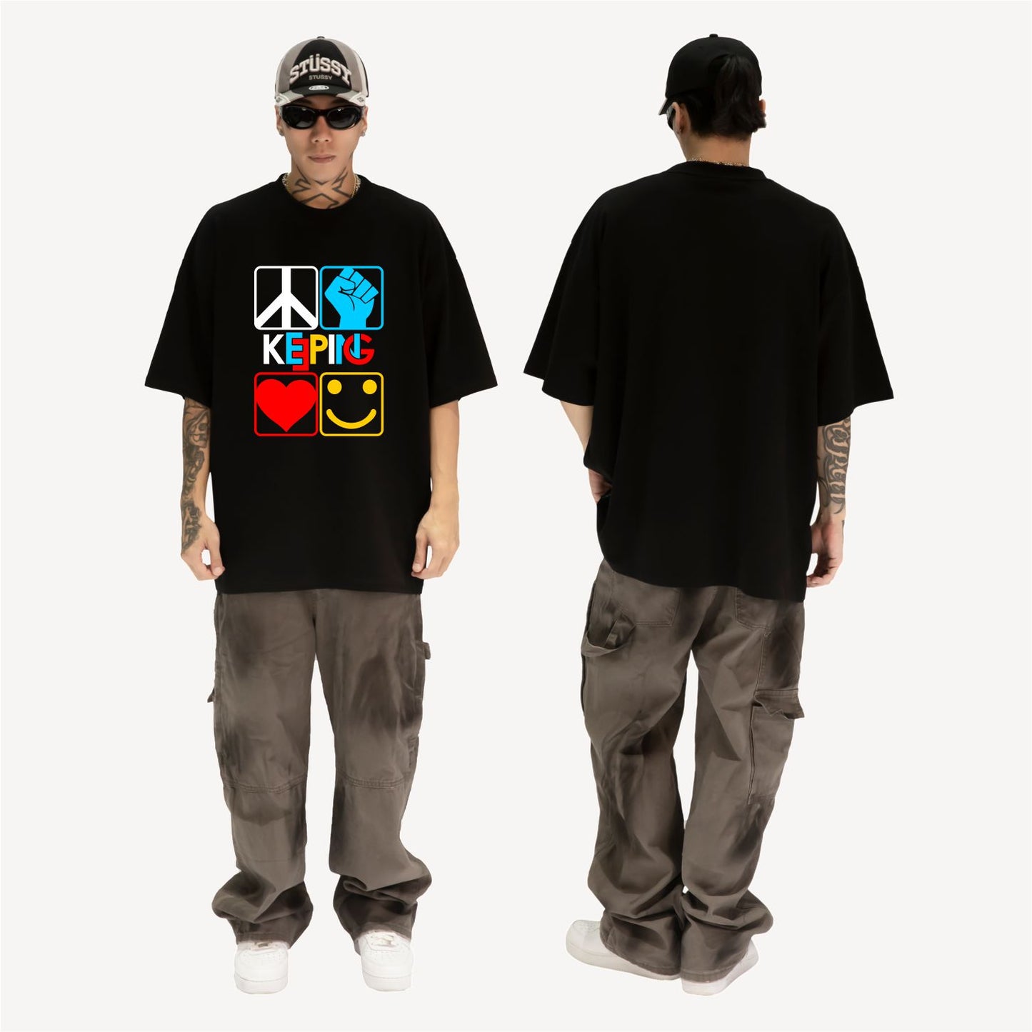 Keeping-Classic four-color hip-hop four spirit T-shirt